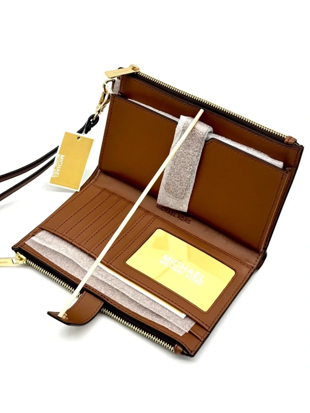 Michael Kors Large Jet Set Travel Logo Double Zip Wallet - Brown Signature